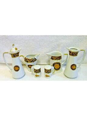T. Limoges France Depos Porcelain Bacchus Set 6 Cruets, Creamers, Salt Pepper